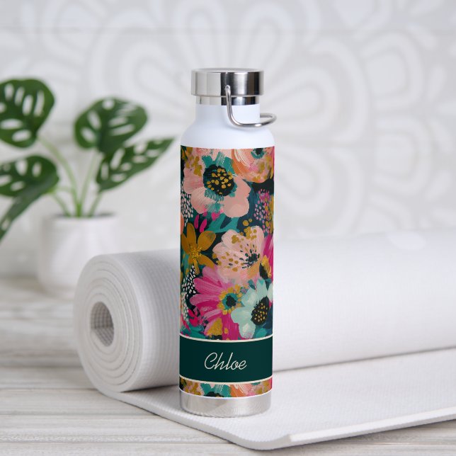 Floral Name Water Bottle (Yoga (Rotated))