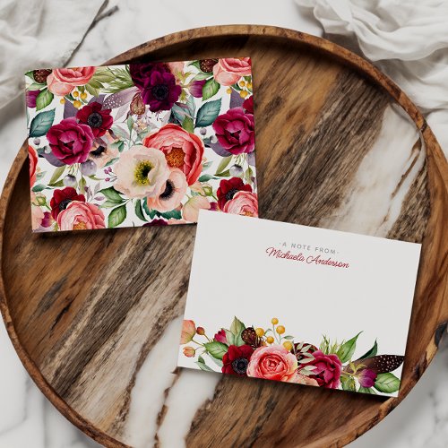 Floral Name  Watercolor Flowers Rustic Boho Note Card