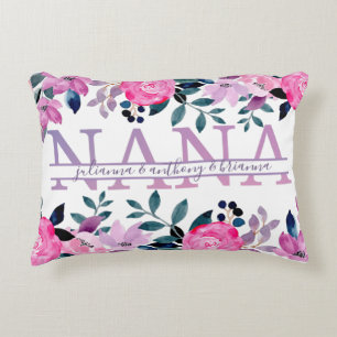 Floral Nana split Monogram with grandkids names Accent Pillow