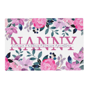 Floral Nanny split Monogram with grandkids names Placemat