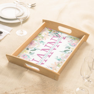 Floral Nanny split Monogram with grandkids names Serving Tray