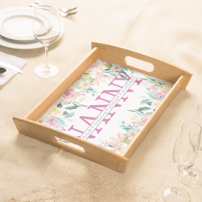 Floral Nanny split Monogram with grandkids names Serving Tray (Front)