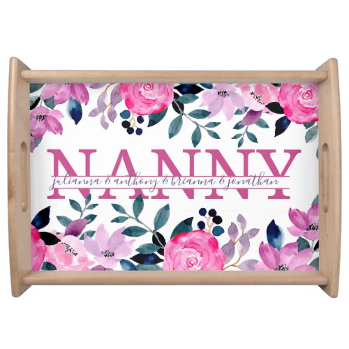 Floral Nanny split Monogram with grandkids names Serving Tray