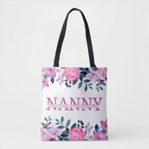 Floral Nanny split Monogram with grandkids names Tote Bag