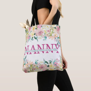 Floral Nanny split Monogram with grandkids names Tote Bag