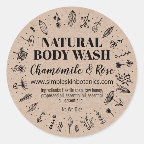 Floral Natural Homemade Body Wash Labels