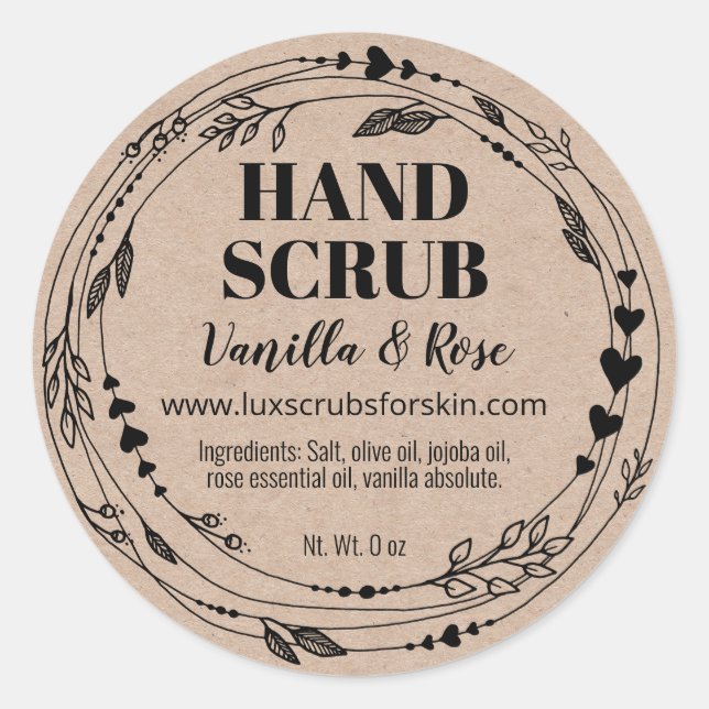 Floral Natural Homemade Hand Scrub Kraft Labels (Front)