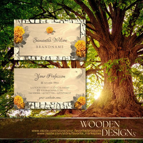 Floral Natural Light Brown Wood Grain Tree Bark Business Card