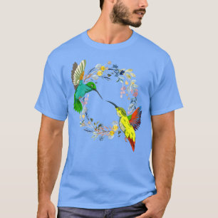 Floral Nature Bird Animal Vintage Flowers Hummingb T-Shirt