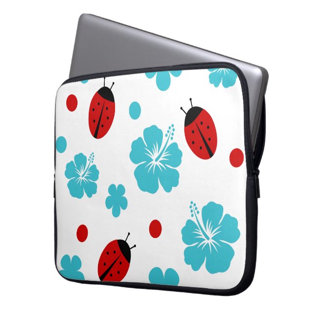 Floral Nature Ladybugs Laptop Sleeve (Front Left)
