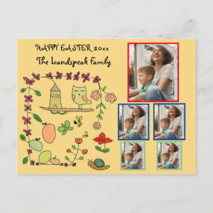 Floral, Nature & Owl Happy Easter 5 photos Collage Postcard