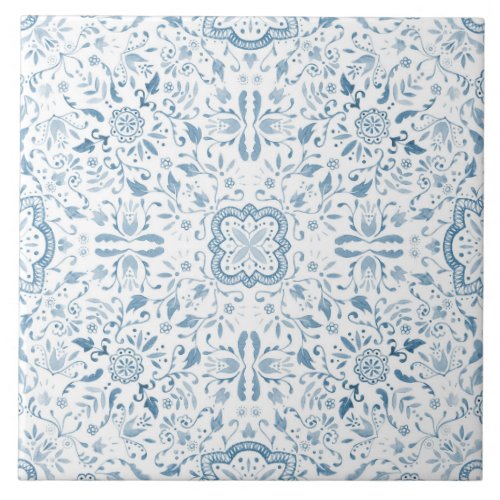 Floral Nature Vintage Blue Pattern Tile