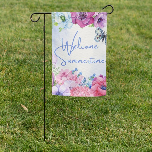 Floral Nature Welcome Summertime Garden Flag (In SItu)