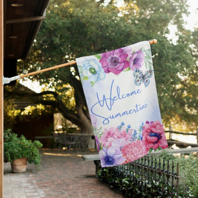 Floral Nature Welcome Summertime House Flag (In SItu)