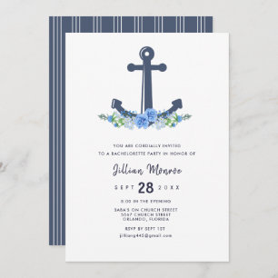 Floral Nautical Anchor Bachelorette Party Invitation