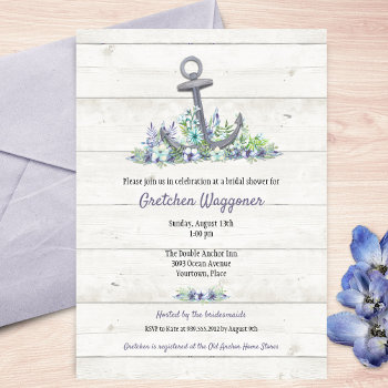 Floral Nautical Anchor Bridal Shower Invitation by starstreamdesign at Zazzle