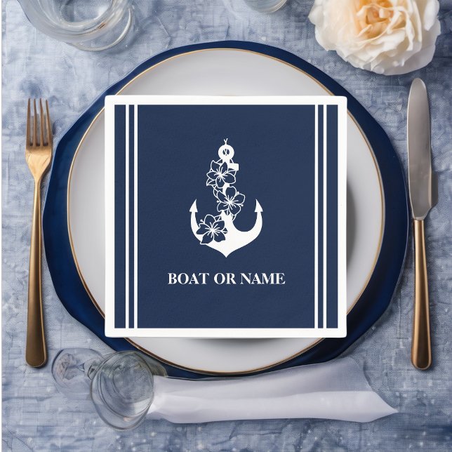Floral Nautical Anchor Custom Boat Name Napkins (Creator Uploaded)