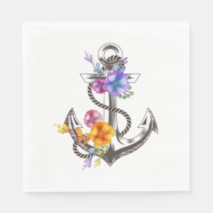 Floral Nautical Anchor Flower Party / Wedding Napkins