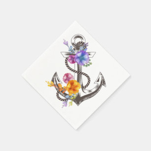 Floral Nautical Anchor Flower Party / Wedding Paper Napkins