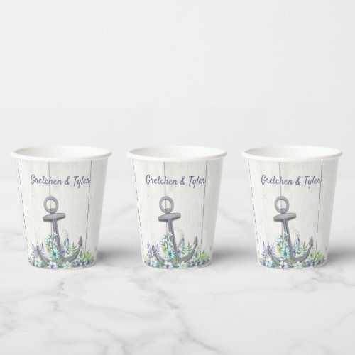 Floral Nautical Anchor Paper Cups
