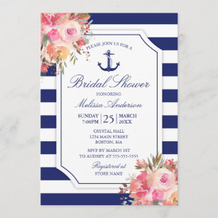 Floral Nautical Anchor Watercolor Bridal Shower Invitation
