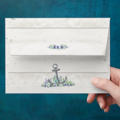 Floral Nautical Anchor White Wood Plank Envelope