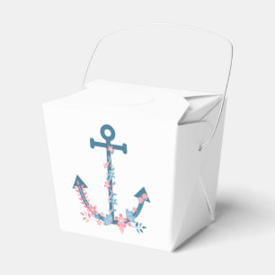 Floral Nautical Pink And Blue Ship Anchor Flowers Favor Boxes