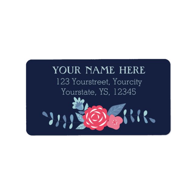 Floral navy and pink return address labels (Front)