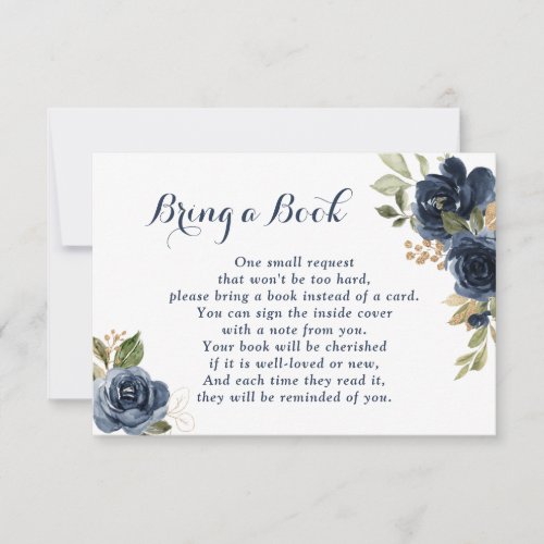 Floral Navy Blue Baby Shower Bring a Book RSVP Card