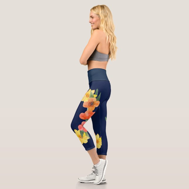 Floral Navy Blue  Capri Leggings (Left)