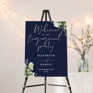 Floral Navy Blue Engagement Party Welcome Sign