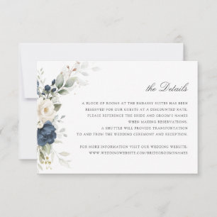 Floral Navy Blue Greenery Wedding Details Insert Invitation