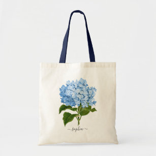 Floral Navy Blue Hydrangea Botanical Personalized Tote Bag