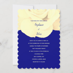 Floral Navy Blue Ivory Rose Spring Summer Wedding Invitation