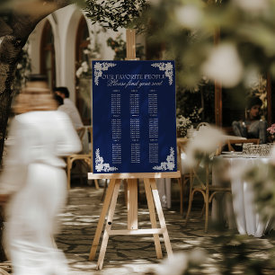 Floral Navy Blue Lace Doily Wedding Seating Charts Foam Board