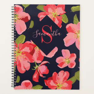 Floral Navy Blue Monogram Name Botanical 2022 Planner