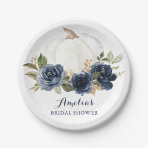 Floral Navy Blue Pumpkin Bridal Shower Fall Paper Plates