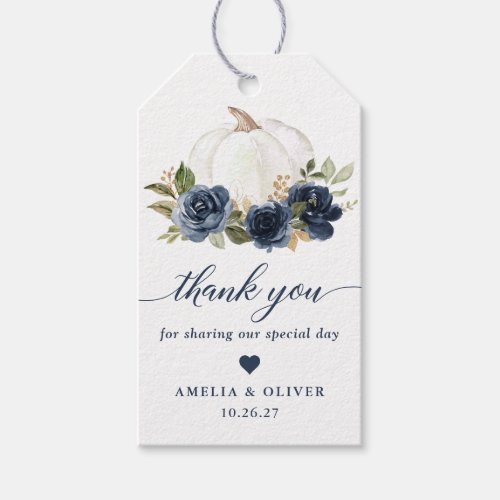 Floral Navy Blue Pumpkin Fall Thank You Gift Tag