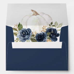 Floral Navy Blue Pumpkin Greenery Fall Envelope