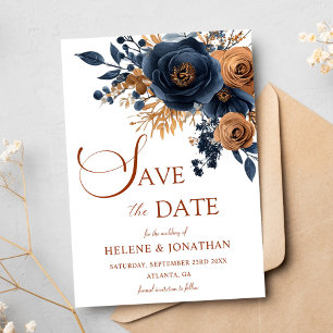 Floral Navy Blue Terracotta Garden Elegant Wedding Save The Date