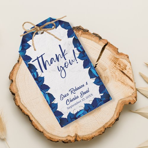 Floral Navy Blue Thank You Script Wedding Gift Tags