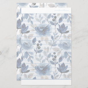 Floral Navy Blue Writing Paper Dated Lined Paper