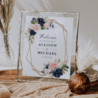 Floral Navy & blush geometric wedding sign