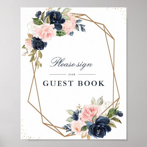 Floral Navy  blush guestbook wedding sign