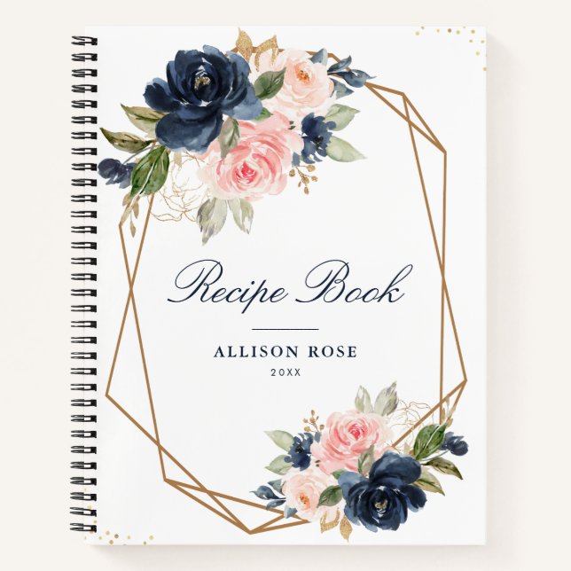 Floral Navy & blush Recipe Book (Front)