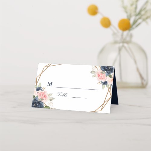 Floral Navy  blush watercolor geometric wedding Place Card