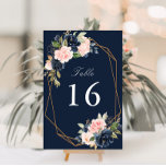 Floral Navy & blush watercolor geometric wedding Table Number<br><div class="desc">a lovely geometric floral frame with watercolor blush pink and navy blue flowers. The text and colors on this card can be personalized.</div>