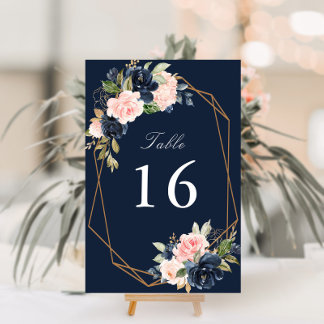 Floral Navy & blush watercolor geometric wedding Table Number