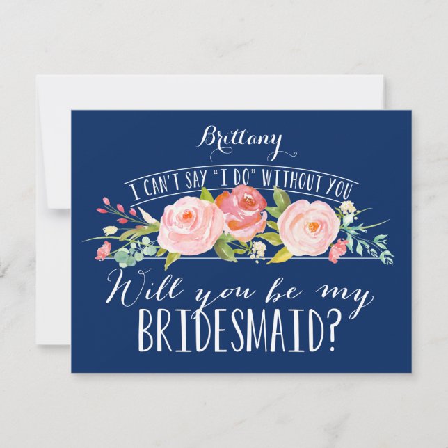 Floral Navy Bridesmaid Card (Front)