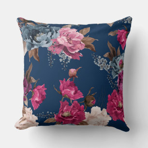 Floral Navy Decorative Pillow